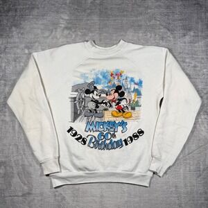 Mickey Mouse Sweatshirt Mens Large White Vintage 1988 Disney 60th Birthday USA